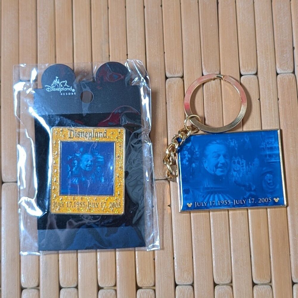 Disneyland 50th Anniversary Walt Disney Pin & Keychain July 17 1955 July 17 2005